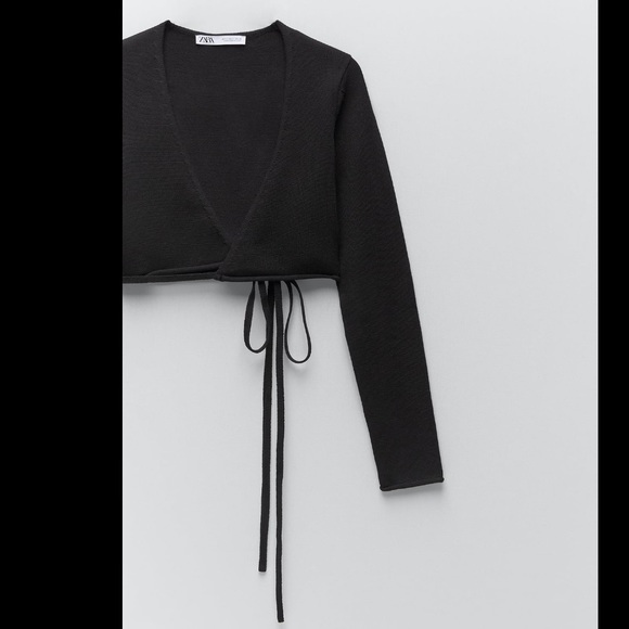 Zara V neck wrap knit long sleeves top blazer - Picture 6 of 8